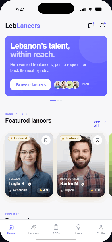 LebLancers app home screen